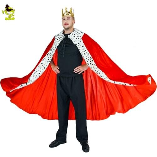 Mens Luxury King Cape Costume with Crown Purim Party Clothes Halloween Role Play Prince Cloak Outfits for Adult Male