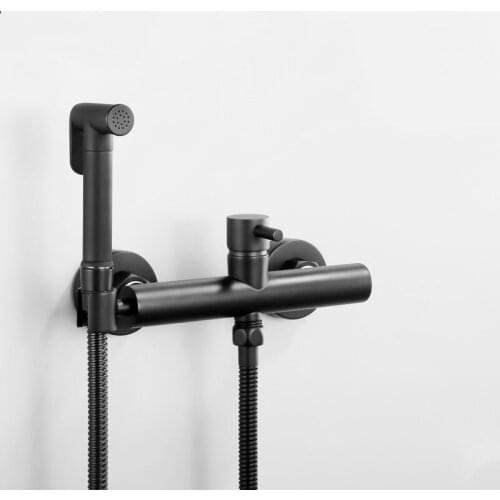 Black bathromm Toilet brass Shower Spray set with Hot Cold Mixer Valve Faucet with Hose Copper Shower head nozzle jet Set