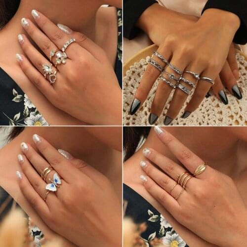 Punk Gold Rings Set For Women Girls Fashion Irregular Finger Rings Gift 2021 Female Jewelry Party