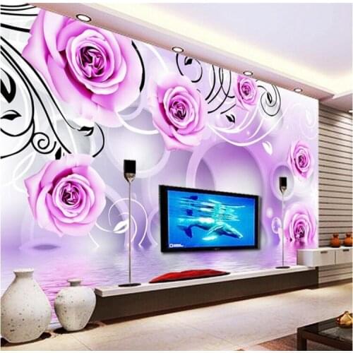 Custom 3d wallpaper mural Purple Flowers 3D Wall paper Sofa Living Room Bedroom Tv Background Wall Home Decor