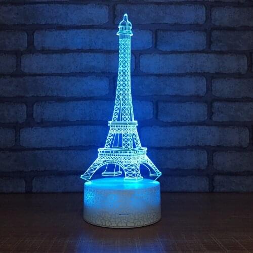 7 Colors Eiffel Tower 3D LED Night Light Acrylic Optical 3D Illusion Abajur Table Lamp Lumineuse Baby Sleeping Nightlight