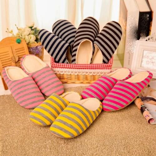 Shoes Slipper Womens Men Home Fluffy House Winter Warm striped Warm Striped Indoors Anti-slip kapcie pantuflas zapatos de mujer