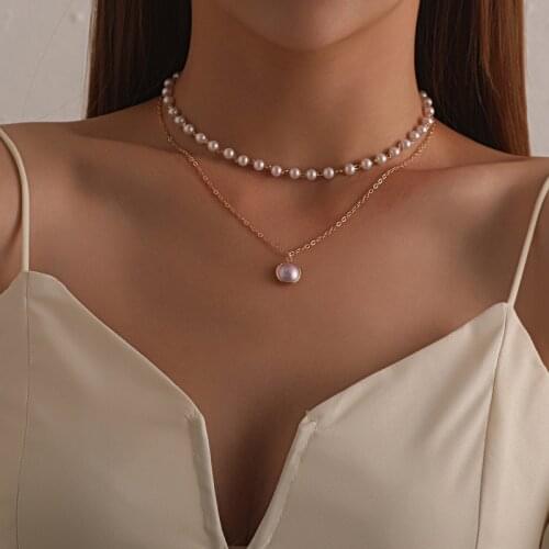 Korean Gold Sliver Color Pearl Necklace for Women Vintage Multilayer Beads Pendant Necklace Fashion Party Jewelry Gifts