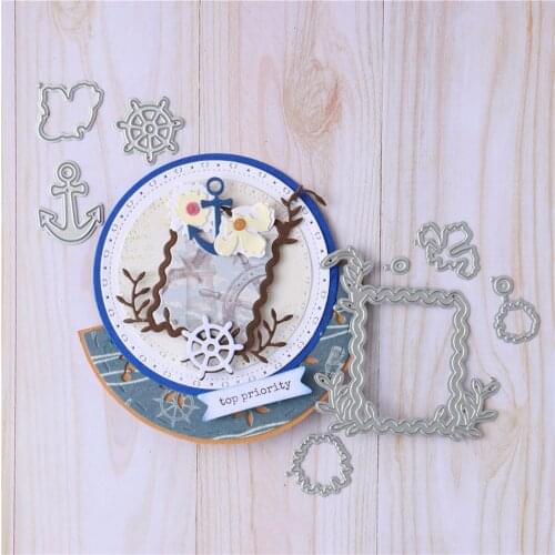 YaMinSanNiO Flower Rectangle with Anchor Metal Cutting Dies Frame Stencils Die Cut Scrapbooking Album Paper Card Embossing New