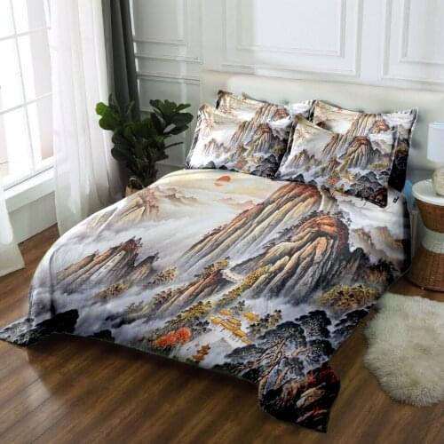 Luxury 3D bedding sets bedsheet Pillowcase bed cover Twin Queen California king flat sheet Bed Linen king size Scenic mountain