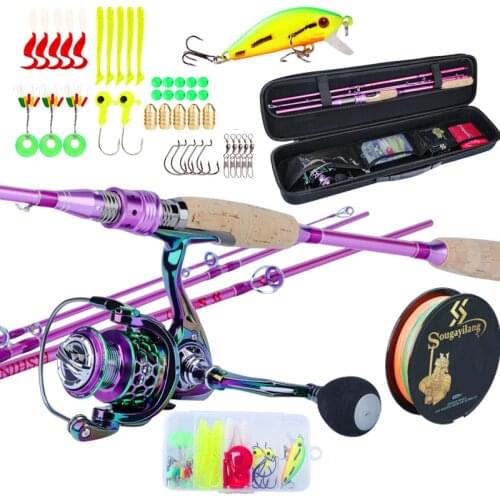 Sougayilang Fishing Rod and Reel Combo Set Spinning Fishing Reel and Spinning Rods Fishing Line Lure Bag Hooks Float Full Set