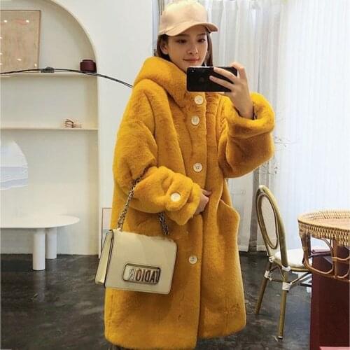 Winter Fur Jacket High-end Fashion Fur Coat Women Plush Fur Warm Jacket Female Imitation Mink Thick Long Hooded Large size Coat
