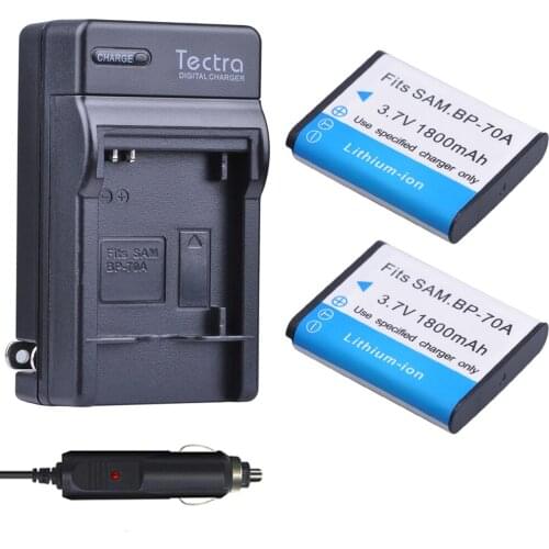 Tectra 2Pcs BP-70A 1800mAh Li-ion Battery + Digital Charger for Samsung ST66 ST700 ST88 ES65 ES95 MV800 PL120 PL170 ES80 ST30