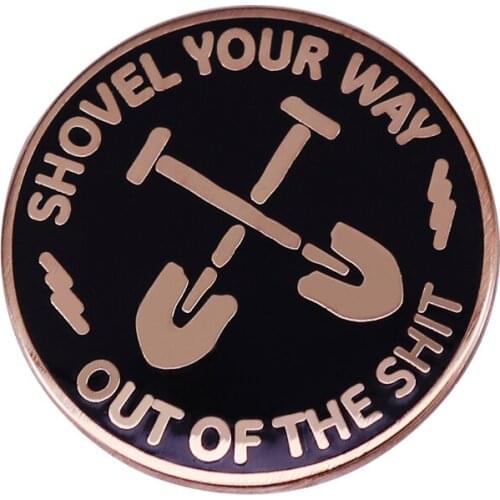 Twin Peaks Dr. Amps Gold Shit-Digging Shovel Brooch Pin "Its seven o'clock! Do you know where your freedom is?"