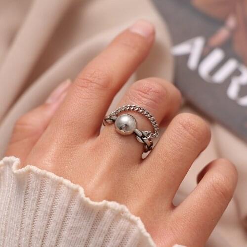 UMKA Retro Sliver Color Chain Rings Hollow Out Pattern Specailly Design Finger Rings Adjustable Size Jewelry