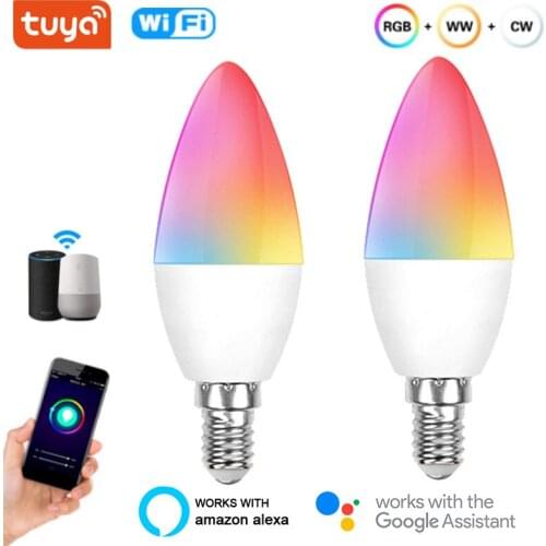 WiFi Bluetooth-compatible Smart Light Bulb E14 E12 LED Lamp Work With Alexa/Google Home RGB+White Dimmable Timer Function Bulb