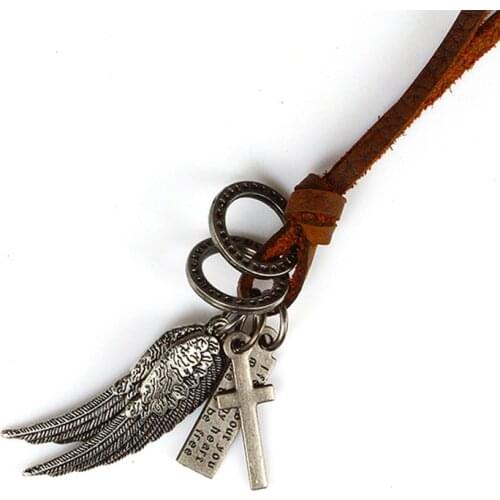 Vintage Feather Angel Wings Necklace Punk Style Women Jewelry for Men Leather Rope Leather Angel Wings Pendant Necklaces