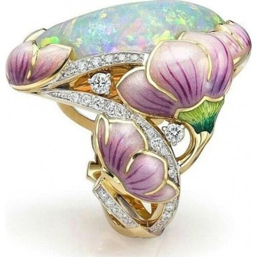 Vintage Romantic Flower Rings for Women Crystal Resin Finger Ring Handmade Jewelry Boho Colorful Leaves Wedding Gifts F3P746