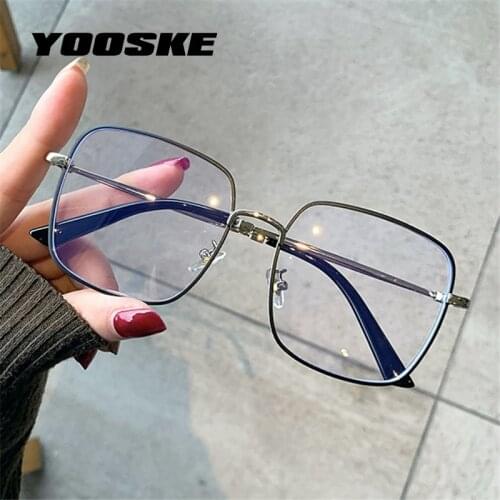 YOOSKE Computer Anti Blue Light Glasses 2021 Women Oversized Square Eyeglasses Frames Womens Luxury Brand Flash Diamond Design
