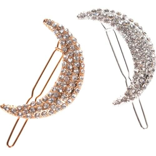 1PC New Style Women Shinning Crystal Moon Rhinestone Hair Clips Lady Hairpins Clamps