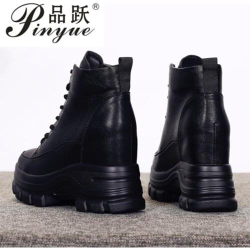 Fashion Style Leather Autumn Height Increasing Womens Chunky Boots Shoes Women Platform Sneakers Martin Shoes