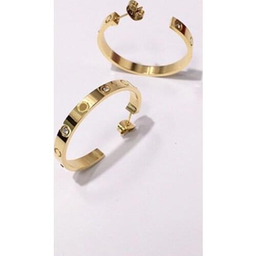 New fashion exquisite crystal cubic zirconia geometric metal exaggerated titanium steel female earrings