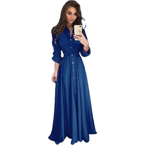 Woman Elegant Dress Solid Full Sleeve Waist Sashes Bandage Single Breasted Party Evening Autumn Long Dress