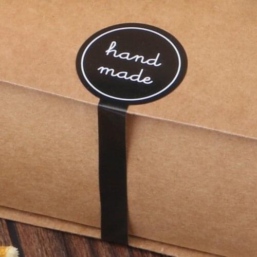 100Pcs Adhesive Long Style "HAND MADE" Black Handmade Cake Packaging Sealing Label Kraft Sticker Baking DIY Gift Stickers