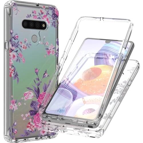 2 in 1 Clear Flower Case for LG Stylo 6 Stylo6 Hard PC Bumper + Soft TPU Silicone 360 Full Protective Skin Back Phone Cover
