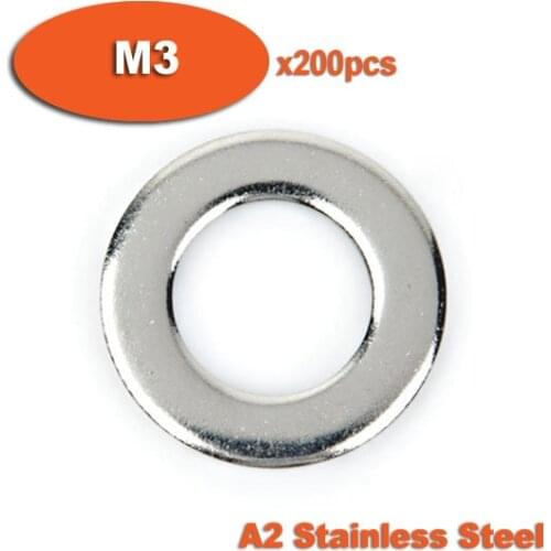 200pcs DIN125 M3 A2 Stainless Steel Flat Washer Washers