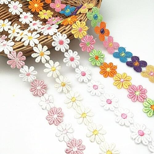 3 yards 2.5 cm Colorful Daisy Flowe Embroidered Flower Lace Trim DIY Lace Lace Ribbon Love Sewing Supplies Crafts 5BB5502