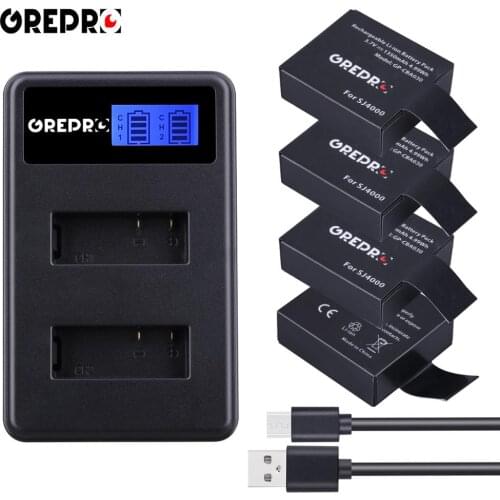 4 Pcs PG1050 SJ4000 sj5000 sj6000 sj7000 battery + LCD Dual charger for SJCAM SJ8000 SJ9000 M10 EKEN 4K H8 H9 GIT-LB101 GIT
