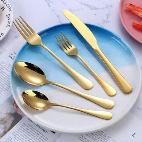 5PCS/Set Thickened Spoons 410 Stainless Steel Spoon Fork Knife Coffee Cake Spoon Dessert Fork Steak Knife Tableware