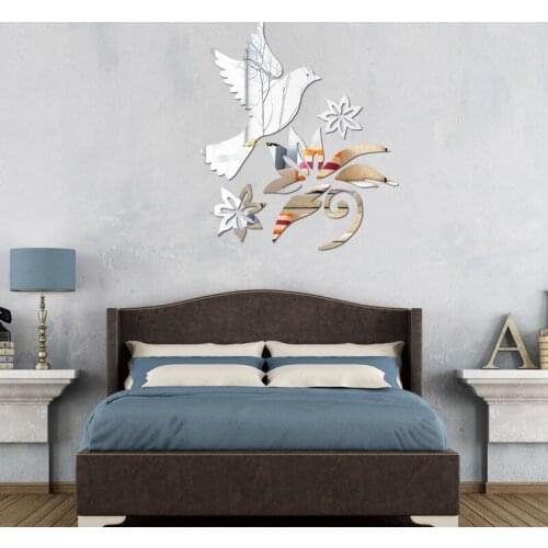 JM048 Acrylic Mirror Sticker Bedroom Living Room Background Wall Decal Flower Bird Mirror Sticker