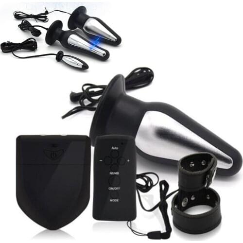 Wireless Remote Host Electric Shock Masturbation vaginal Anus Plug Penis Electric Ring Male Prostate Massager Sex Toy For Couple