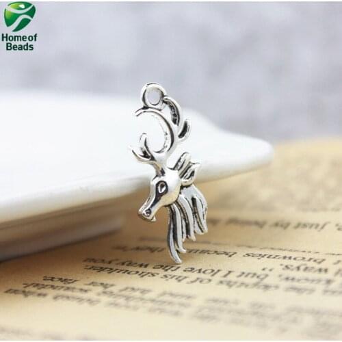 Big Deers Head DIY Antique Silver Color Color Zinc Alloy Charms Pendants (20 Pieces/pack) ZA1139