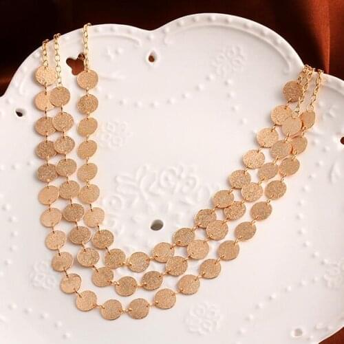 Full Disk Metal Sequins 3 Multi Layer Necklace Elegant Coins Pendant Necklaces for Women, Collar Neckless Jewelry