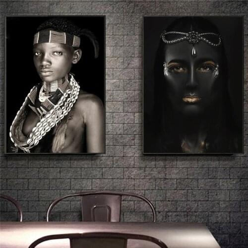 Black Gold African Woman Portrait Canvas Painting Sexy Model Beauty Art Portrait Photography Poster Study Bedroom Decor Pictures