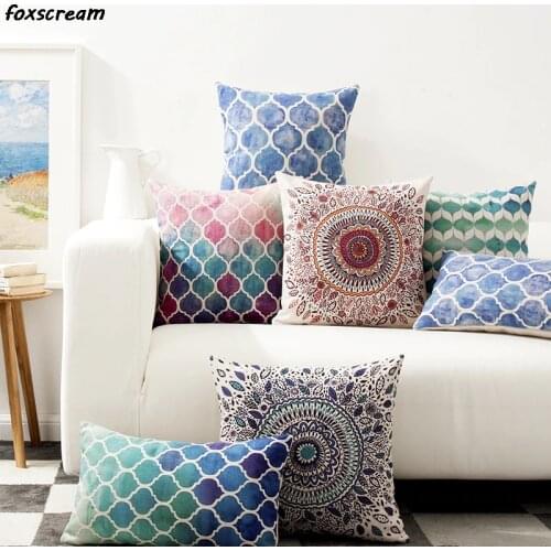 Boho Decorative Pillows Cushions Covers Throw Pillows Watercolor Geometry Pillowcase Lumbar Linen Pillowcase for sofa 45x45cm