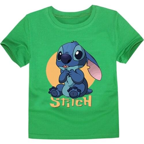 Kids T-shirt Disney Cartoon Lilo&Stitch Tops For Girls Costume Summer Fashion Ullzzang Baby Short Sleeve 2-13T Boy Clothes