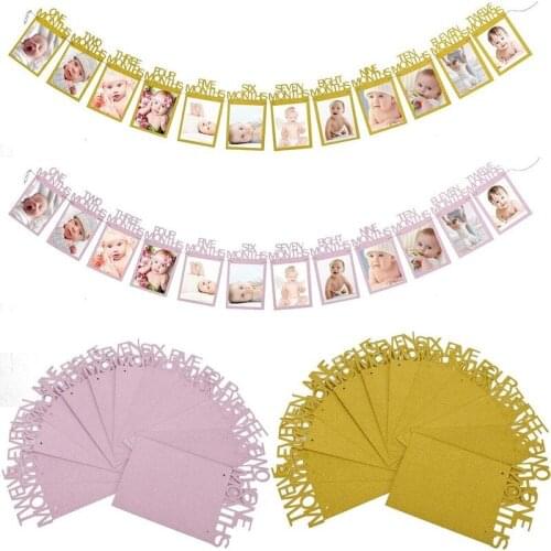 Kids 12 Months Photo Banners Baby Shower Paper Garland Boy Girl 1st Birthday Party Decorations DIY Kids Photo Wall Paper Bunting