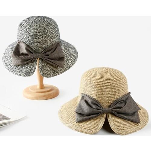 Womens Sun Hat Beach Bow Straw Hat Outdoor Sun Protection wide brim summer straw hat