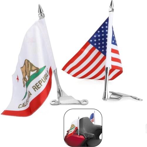 Motorcycle Flag Mount Tour Trunk Flag Pole with California State Flag + American Flag For Honda Goldwing GL1800 2018