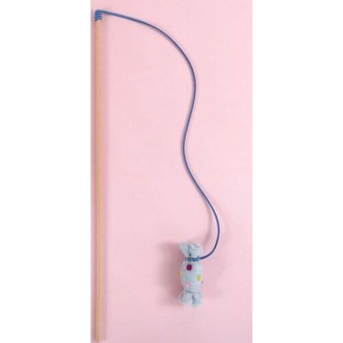 Cat Toy With Wood Wand Creative Candy Design Cat Teaser Wand Pink Blue Kitten Interactive Tools Pet Supplies мягкие игрушки