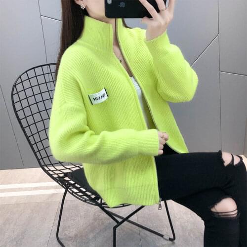 Spring Ladies Warm Cardigan Short Jacket Knitted Zipper Jacket Autumn All-match Casual Loose Solid Color Sweater Coats Outer