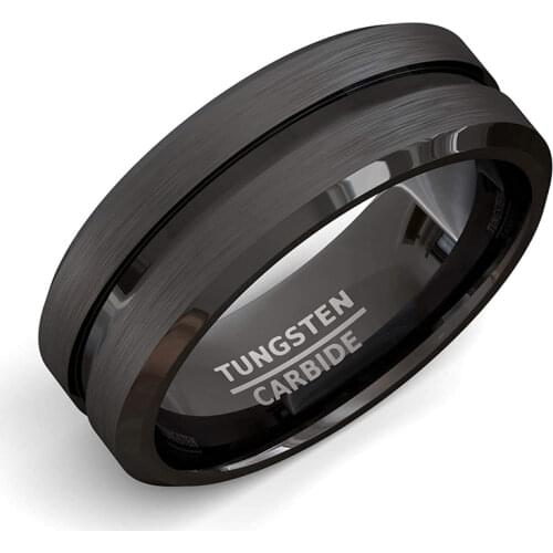8mm Men Rings Jewelry Black Groove Matte Stainless Steel Wedding Engagement Party Gift Anniversary Rings Jewelry