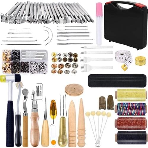 LMDZ 128 Pieces Leather Tool Kit, Leather Work Tool, Leathercraft Tools and Supplies with Leather Stamping Tools Rivets Kit
