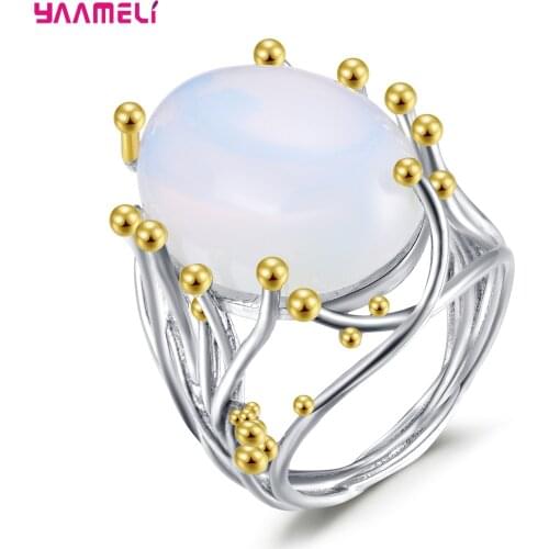 Moonstone Opal 925 Sterling Silver Rings For Women Wedding Jewelry Korean Simple Wedding Party Bijoux Bague Femme