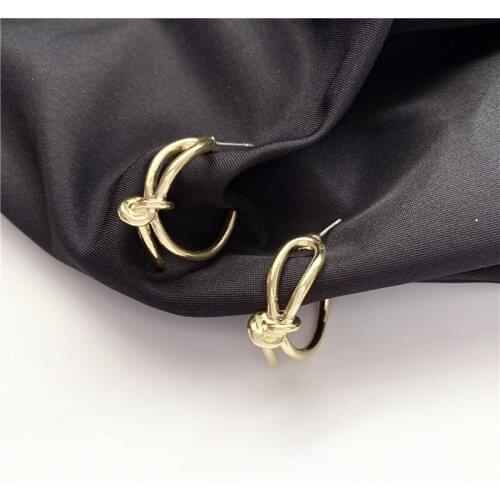 Fashion temperament contracted geometric metal stud earrings knot C shape small earrings jewelry accessories