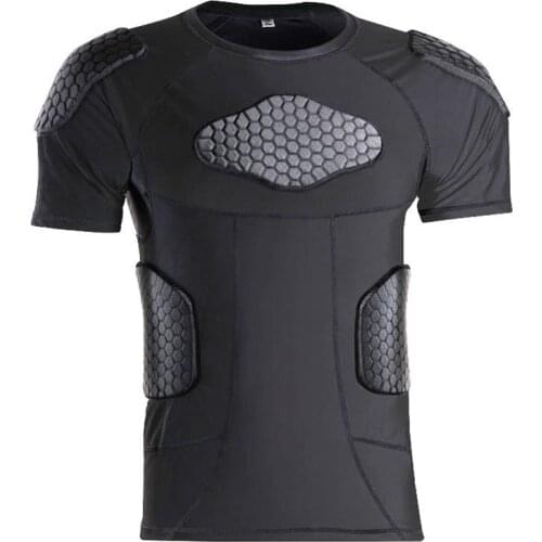 Mens Compression Shirt Gym T Shirt Padded Rib Protector Tank Goalkeeper Jersey Tops Thicken EVA Sponge Protective T-Shirts Sport