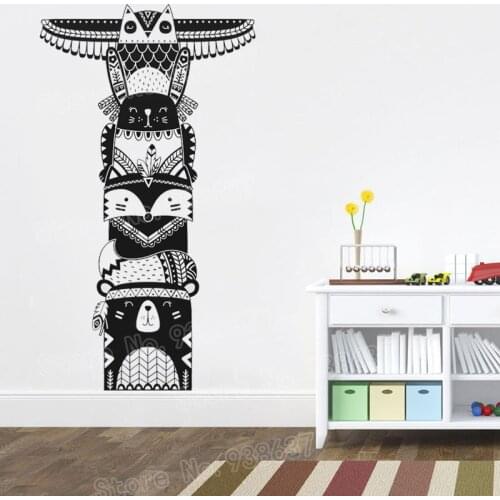 Totem Pole Wall Stickers Woodland Animal Tribal Decal For Baby Children Bedroom Removable Room Decor Mural New Arrival LA998