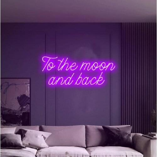 To the Moon and back Neon Sign Light LED Wall Window Hanging Acrylic Indoor Outdoor Home Bedroom Shop Wedding Decoration Party