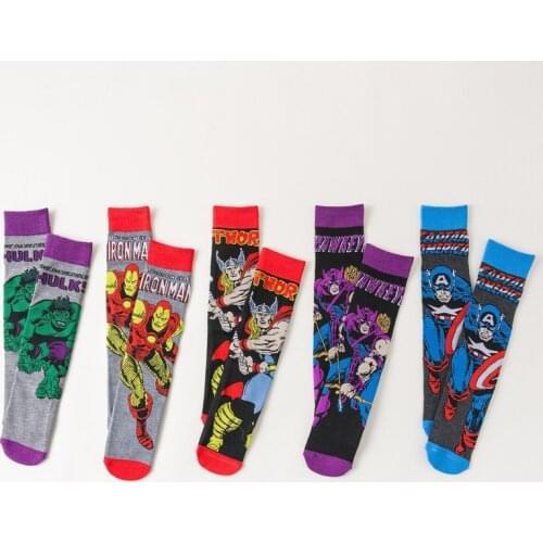 1 pair/Disney Avengers Marvel cartoon anime figure Iron Man Captain America Hulk Thor casual high socks xxx boys and girls socks