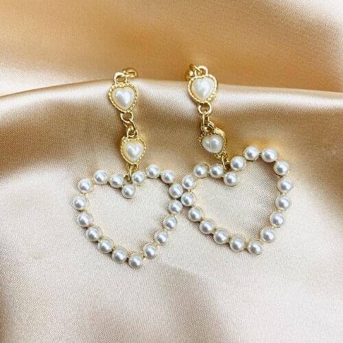 JOUVAL New Korean Elegant Long Drop Earrings For Women Fashion Heart Simulated Pearl Dabgle Brincos Female 2021 Jewelry Gifts