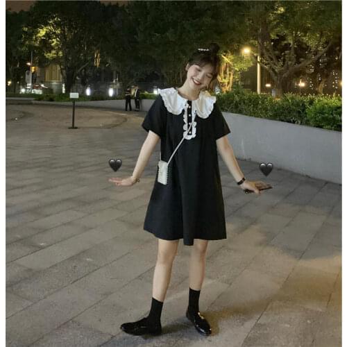 【618 Sale】 Japanese Mori Girl Dress Sweet Peter Pan Collar Cute Short Sleeve Dress Harajuku Vintage Kawaii Patchwork Fresh Dress